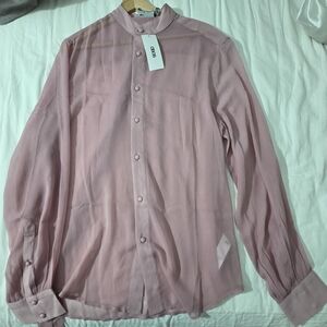 ASOS DESIGN Tie Neck Sheer Button-Up Shirt -- Men's Large